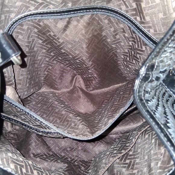 Cole Haan Black Woven Patent Shoulder Tote - Picture 13 of 16